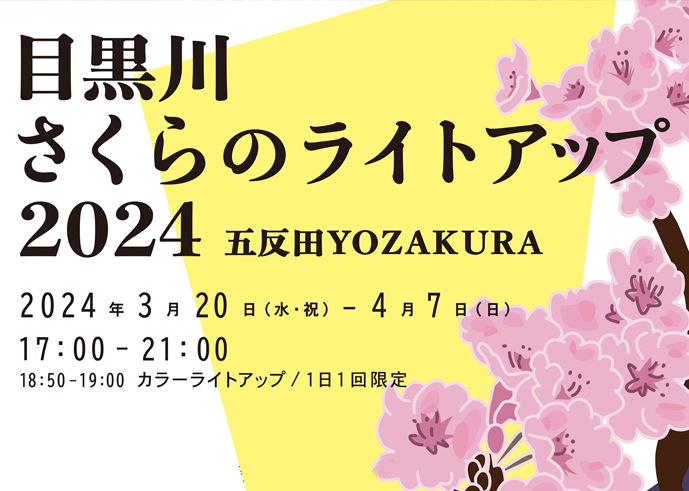【終了】（期間延長のお知らせ）「目黒川さくらのライトアップ2024 ～五反田YOZAKURA～」開催